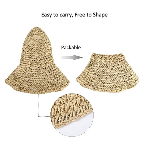 Artisan Handmade Natural Minimalist Packable Wavy Brim Straw Hat, One Size. - Picture 10 of 12